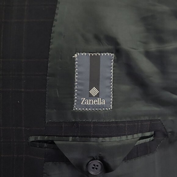 Zanella 100% Virgin Wool Sports Coat Blazer, Black w/ Brown Pattern 46L - Picture 13 of 15